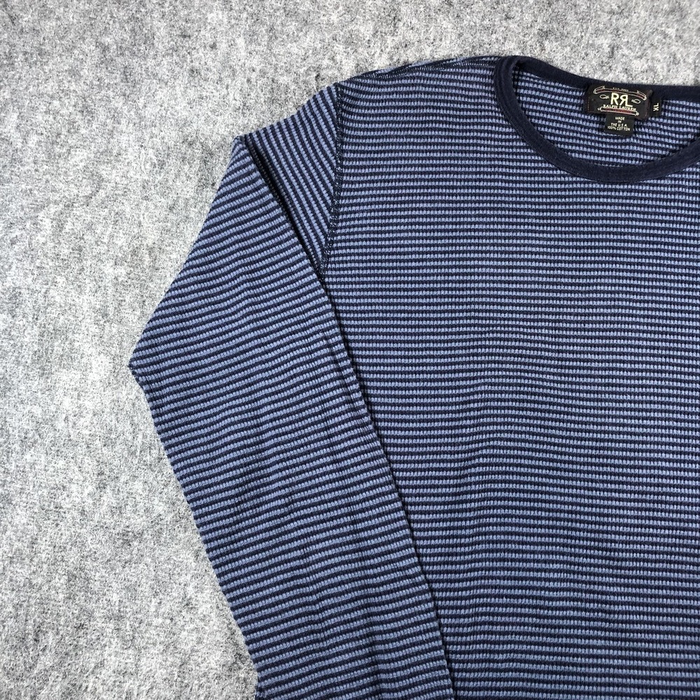 RRL Ralph Lauren Mens XL Waffle Thermal Shirt Blue USA Stripe Cotton - Picture 3 of 14
